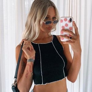 Princess Polly Black Contrast Stitch Crop Tank